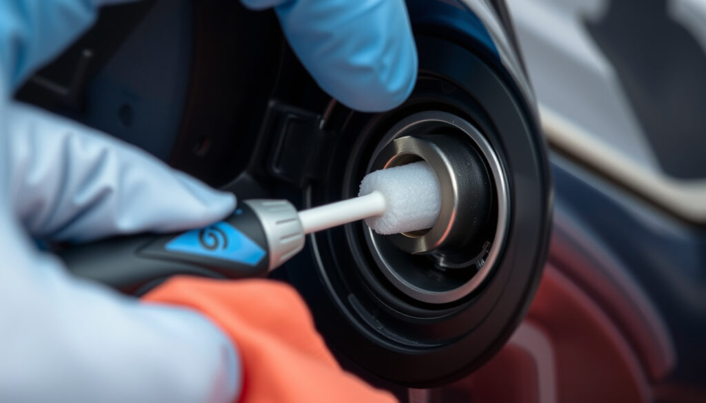 Cleaning light residue from EV charging contacts with a non-metallic swab