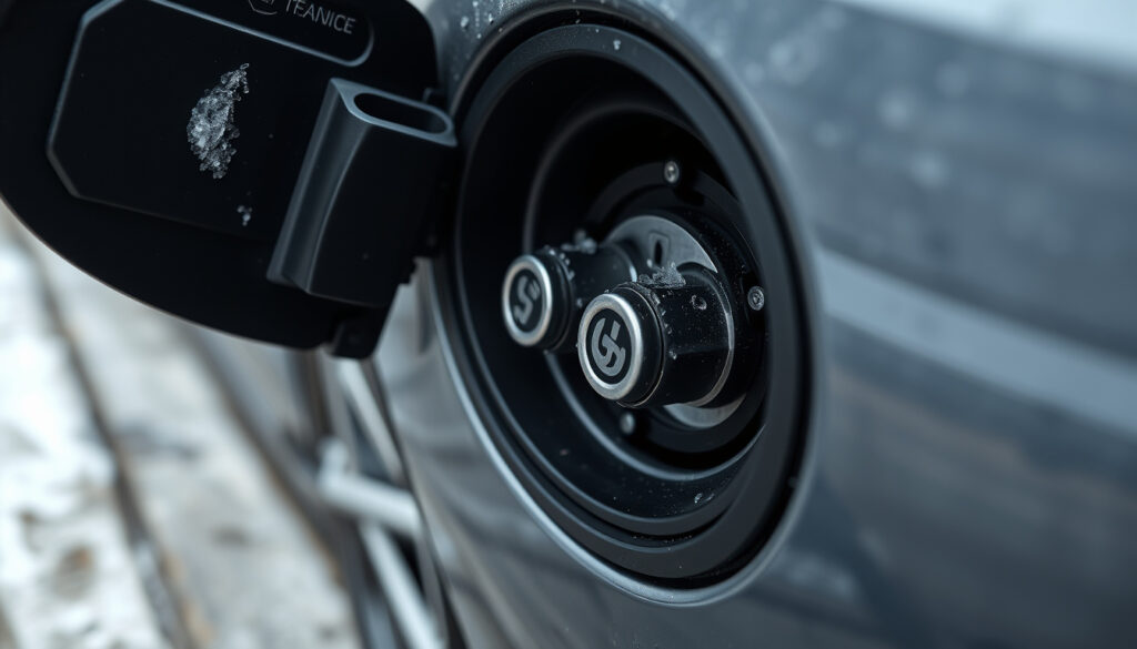 EV charging port with moisture and salt residue that can cause corrosion
