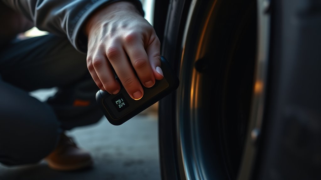 Checking and adjusting tire pressure with a gauge and inflator
