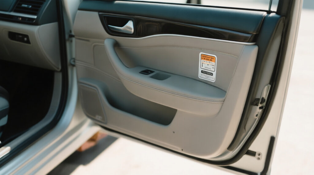 Driver-side door jamb with tire pressure sticker location