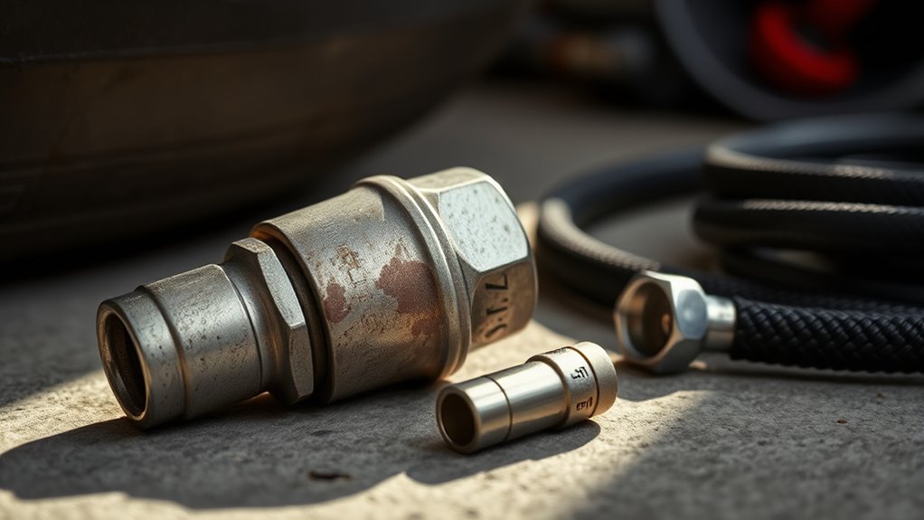 Worn tire inflator air chuck showing common leak and attachment problems