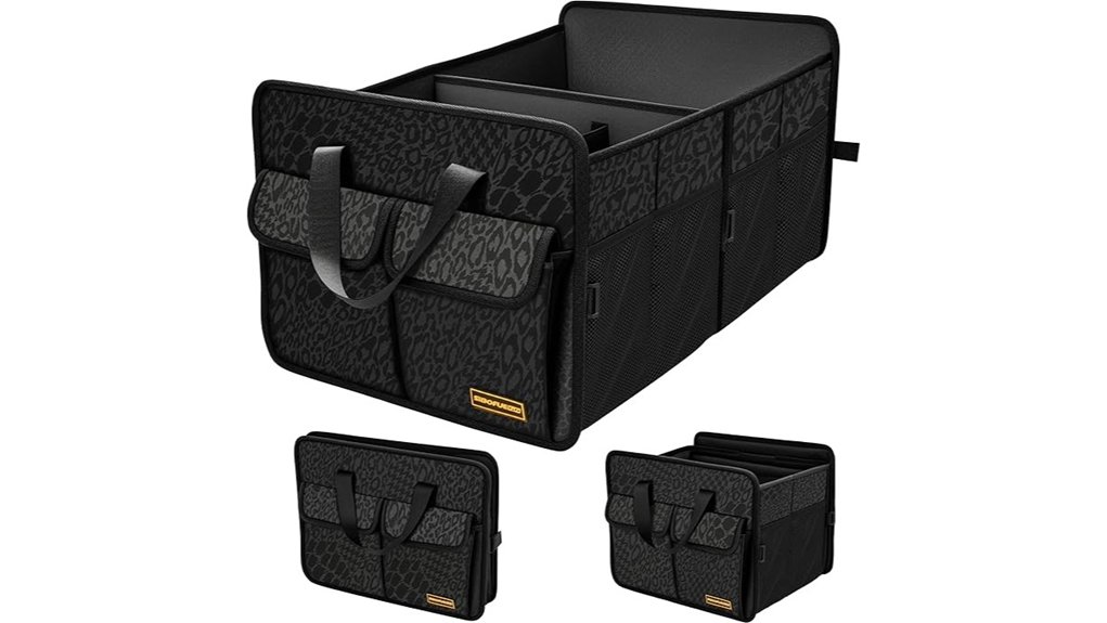 spacious black leopard organizer
