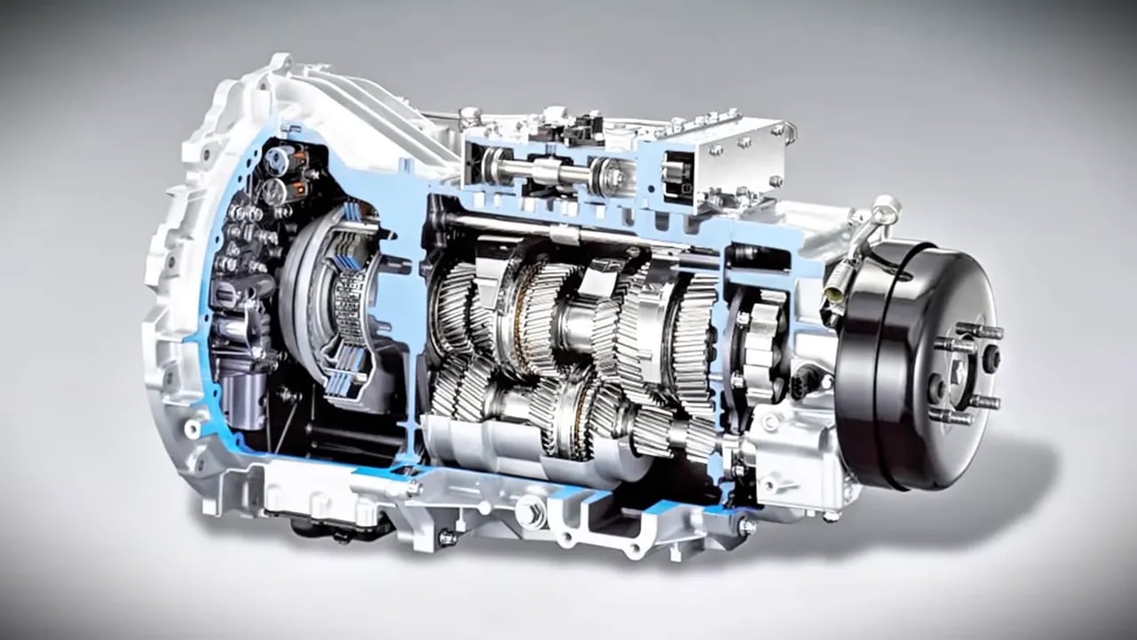 Cutaway illustration showing gears and internal components of an automatic transmission