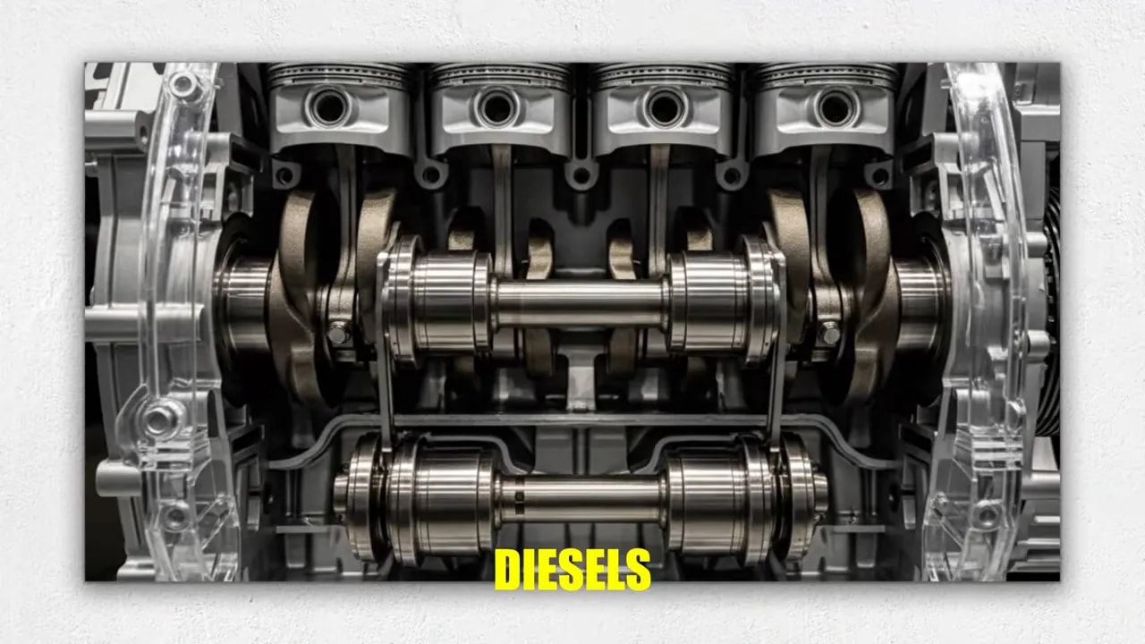 Engine cutaway showing a crankshaft and lower balance shaft assembly