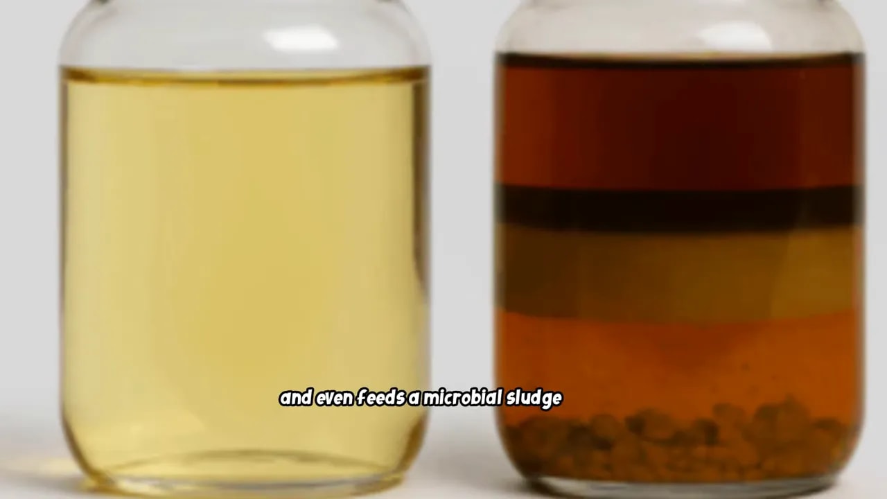 Clean and contaminated diesel fuel samples showing separated liquid and sediment