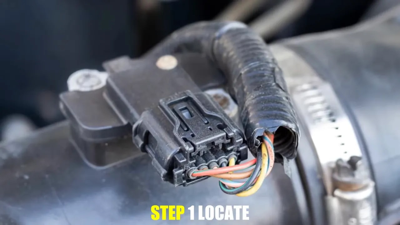 MAF sensor housing and wired electrical connector mounted on an intake pipe
