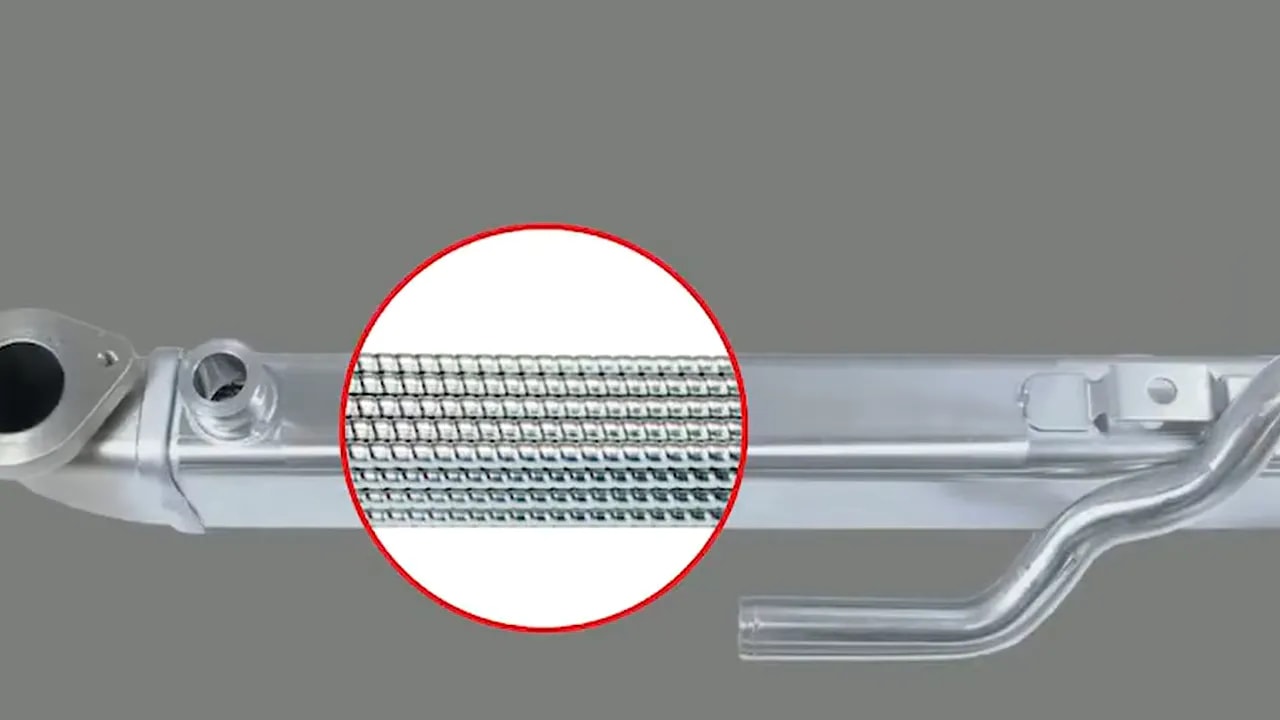 Cutaway view of a diesel particulate filter showing internal filter channels
