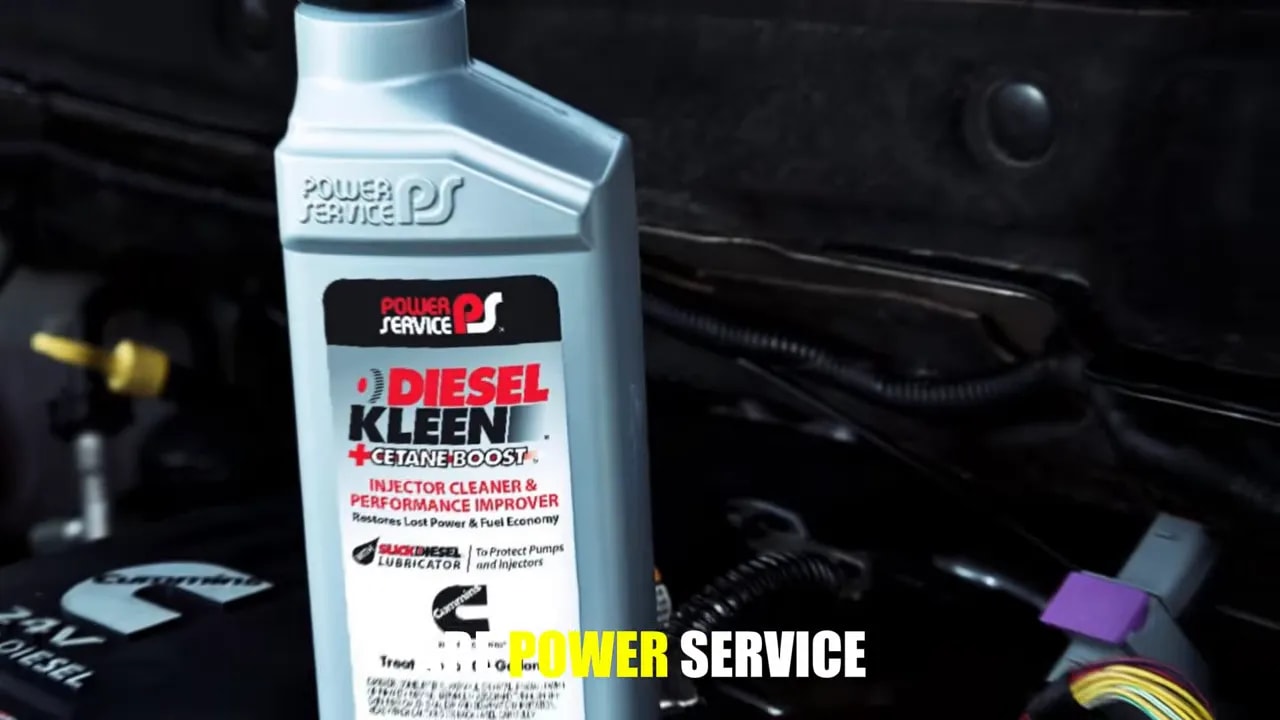 Power Service Diesel Kleen bottle standing in an engine bay