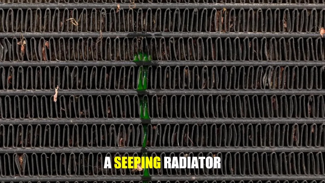 Radiator fins with a green coolant trace running down the center